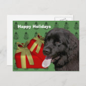ニューファンドランド犬クリスマスホリデー葉書 シーズンポストカード (正面/裏面)