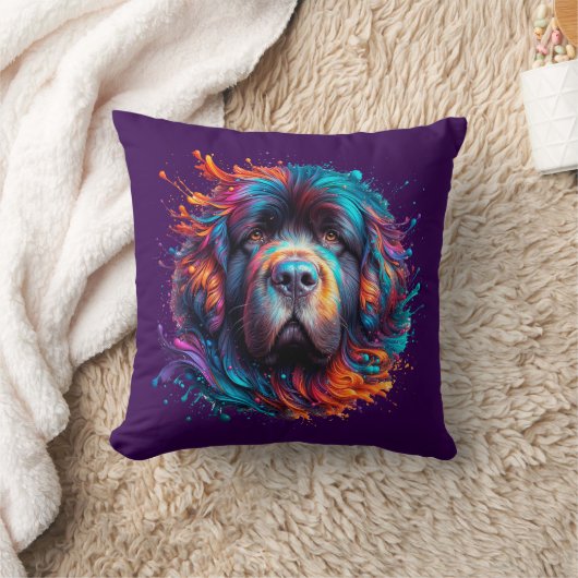 ニューファンドランド犬パープル絵を描(ばちゃばちゃ)跳ねる枕 クッション (ブランケット)