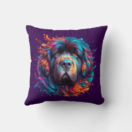 ニューファンドランド犬パープル絵を描(ばちゃばちゃ)跳ねる枕 クッション (裏面)