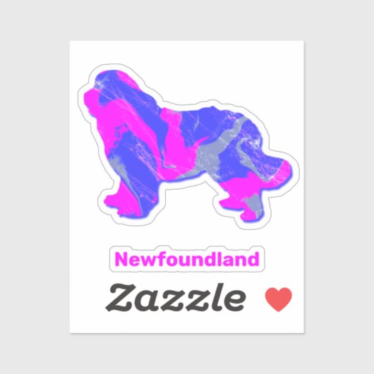 ニューファンドランド犬ホットピンク&ブルーカスタムステッカー シール (シート)
