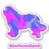 ニューファンドランド犬ホットピンク&ブルーカスタムステッカー シール (正面)