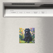 ニューファンドランド犬絵を描春の花 マグネット (インサイチュ (食洗機))