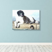 ニューファンドランド犬絵画ヴィンテージ キャンバスプリント (インサイチュ (ウッドフロア))