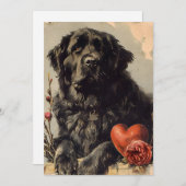 ニューファンドランド犬 ヴィンテージ バレンタインデー シーズンカード (正面/裏面)