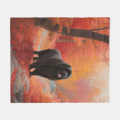 ニューファンドランド紅葉秋 フリースブランケット (正面(横))