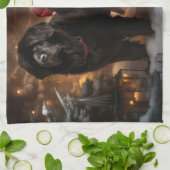 ニューファンドランド雪そりクリスマスデコール キッチンタオル (折り畳み)