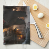 ニューファンドランド雪そりクリスマスデコール キッチンタオル (四つ折り)