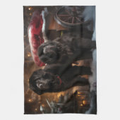 ニューファンドランド雪そりクリスマスデコール キッチンタオル (縦)