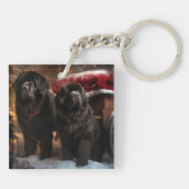 ニューファンドランド雪そりクリスマスデコール キーホルダー (裏面)