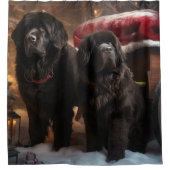 ニューファンドランド雪そりクリスマスデコール シャワーカーテン (正面)