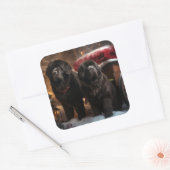 ニューファンドランド雪そりクリスマスデコール スクエアシール (封筒)