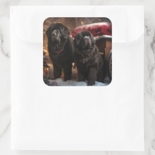 ニューファンドランド雪そりクリスマスデコール スクエアシール (バッグ)