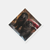 ニューファンドランド雪そりクリスマスデコール スタンダードカクテルナプキン (角)