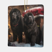 ニューファンドランド雪そりクリスマスデコール セラミックオーナメント (左)
