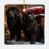 ニューファンドランド雪そりクリスマスデコール セラミックオーナメント (裏面)