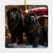 ニューファンドランド雪そりクリスマスデコール セラミックオーナメント (正面)