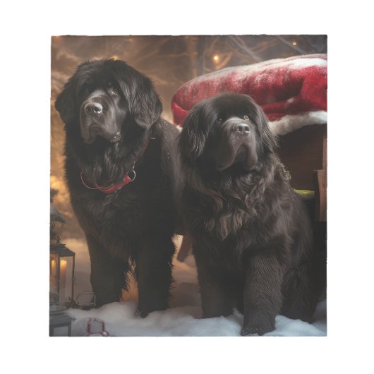 ニューファンドランド雪そりクリスマスデコール ノートパッド (正面)