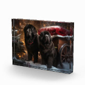 ニューファンドランド雪そりクリスマスデコール フォトブロック (右)