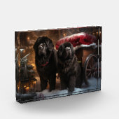 ニューファンドランド雪そりクリスマスデコール フォトブロック (左)