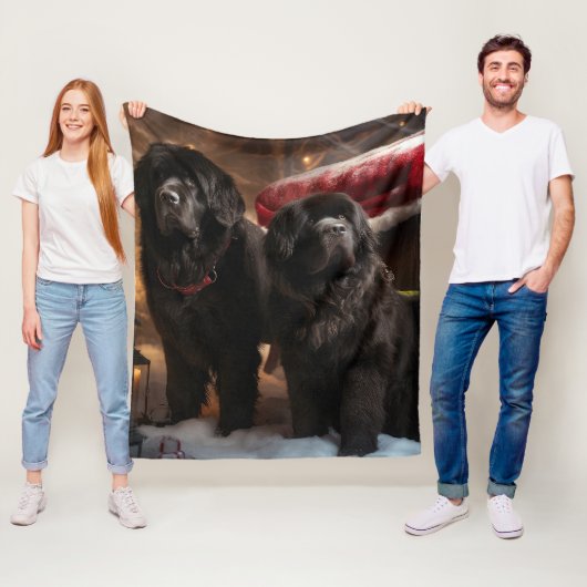 ニューファンドランド雪そりクリスマスデコール フリースブランケット (インサイチュ)