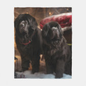 ニューファンドランド雪そりクリスマスデコール フリースブランケット (正面)