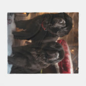 ニューファンドランド雪そりクリスマスデコール フリースブランケット (正面(横))