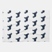 ニューファンドランド黒水色シルエット キッチンタオル (横)