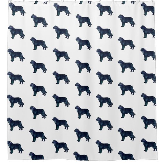 ニューファンドランド黒水色シルエット シャワーカーテン (正面)