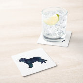 ニューファンドランド黒水色シルエット スクエアペーパーコースター (インサイチュ)