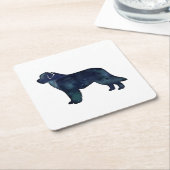 ニューファンドランド黒水色シルエット スクエアペーパーコースター (アングル)