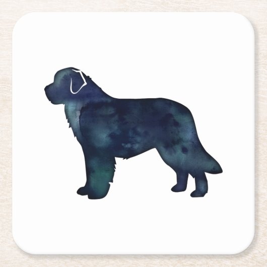 ニューファンドランド黒水色シルエット スクエアペーパーコースター (正面)