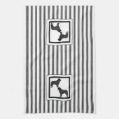ニューファンドランド黒黒番の白と黒のストライプ キッチンタオル (縦)