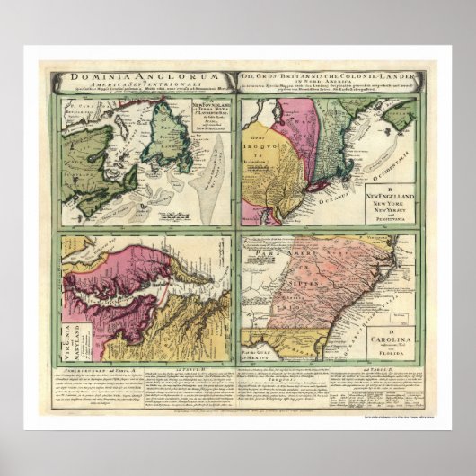 ニューファンドランド・イーストコーストの地図1760 ポスター (正面)