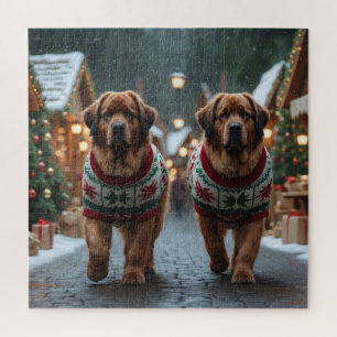 ニューファンドランド・ドッグ クリスマス スノー ホリデー ジグソーパズル