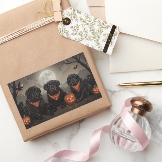 ニューファンドランド・ハロウィン不気味 長方形シール (ギフト)