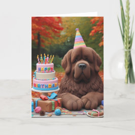 ニューファンドランド・ブラウンの誕生日パーティー in 秋 カード