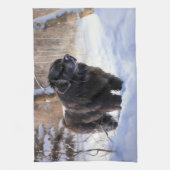 ニューファンドランド、雪のクリスマス キッチンタオル (縦)