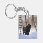 ニューファンドランド、雪のクリスマス キーホルダー (正面左)