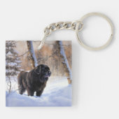 ニューファンドランド、雪のクリスマス キーホルダー (裏面)