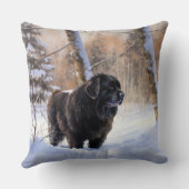 ニューファンドランド、雪のクリスマス クッション (裏面)