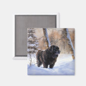 ニューファンドランド、雪のクリスマス マグネット (正面/裏面)