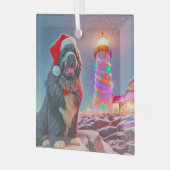 ニューファンドランドNext to Christmas Light house ガラスオーナメント (正面左)