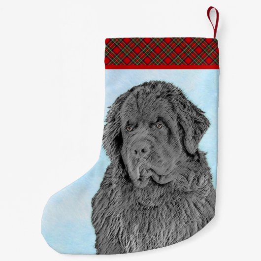 ニューファンドラ絵画ンドのかわいいオリジナルの犬の絵 スモールクリスマスストッキング (裏面)