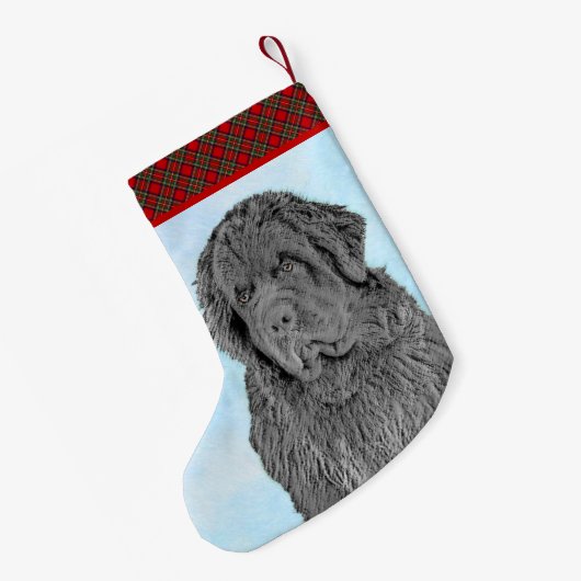 ニューファンドラ絵画ンドのかわいいオリジナルの犬の絵 スモールクリスマスストッキング (裏面 (吊り時))