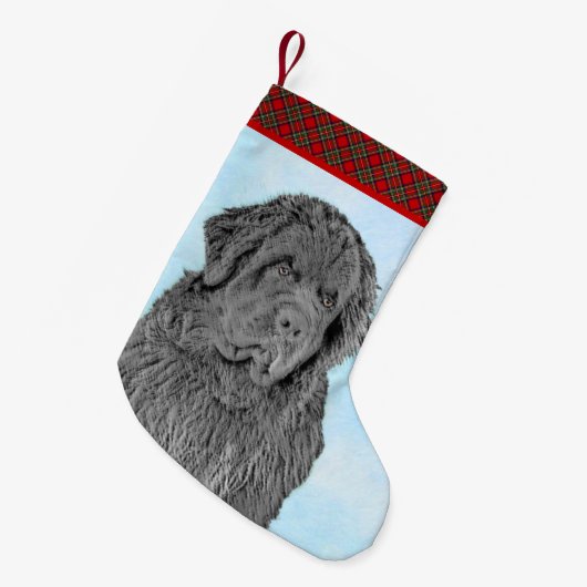 ニューファンドラ絵画ンドのかわいいオリジナルの犬の絵 スモールクリスマスストッキング (正面 (吊り時))