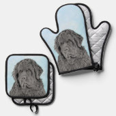 ニューファンド絵を描ランドの黒かわいいオリジナルドッグアート 鍋つかみ&鍋敷きセット (正面/裏面)