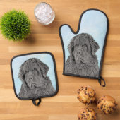 ニューファンド絵を描ランドの黒かわいいオリジナルドッグアート 鍋つかみ&鍋敷きセット (トップダウン)