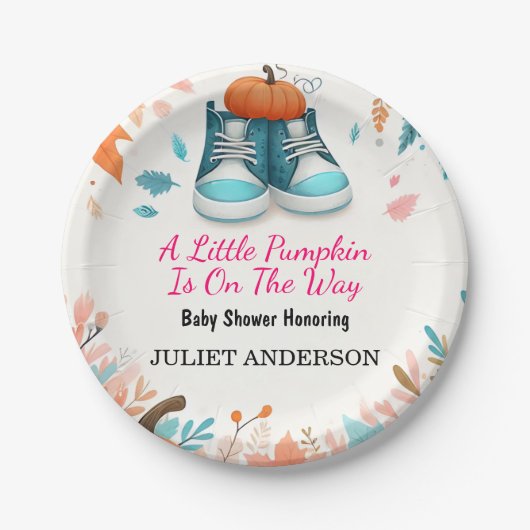ニューファームピンクブルーボーホガールボーイ秋ベビーシャワー ペーパープレート (正面)