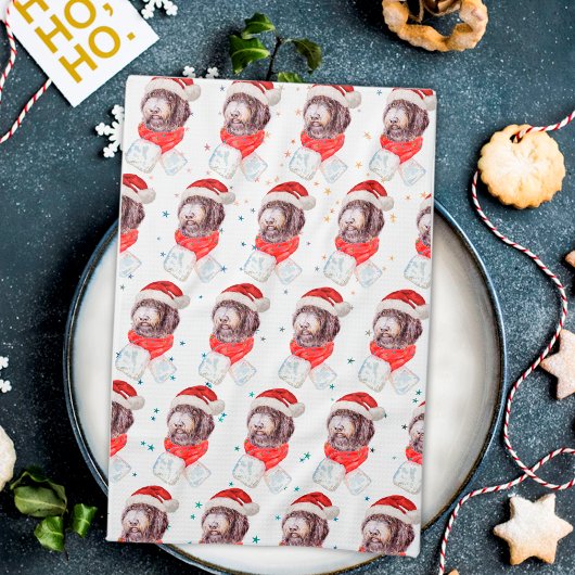 ニューフィプー犬のクリスマス星 キッチンタオル