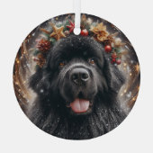 ニューフィーのクリスマスの渦巻き旋回とグリッター ガラスオーナメント (裏面)